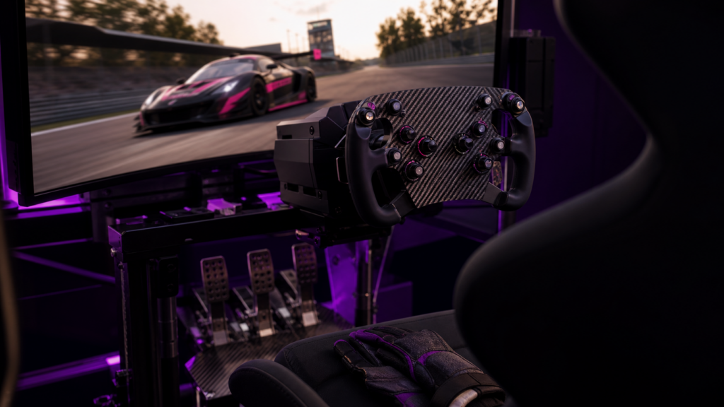 Premium sim racing cockpit with direct drive wheel and pedals for Fanatec FullForce support news