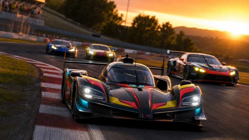 Endurance race cars battling at sunset in a RaceVIP styled sim racing news image