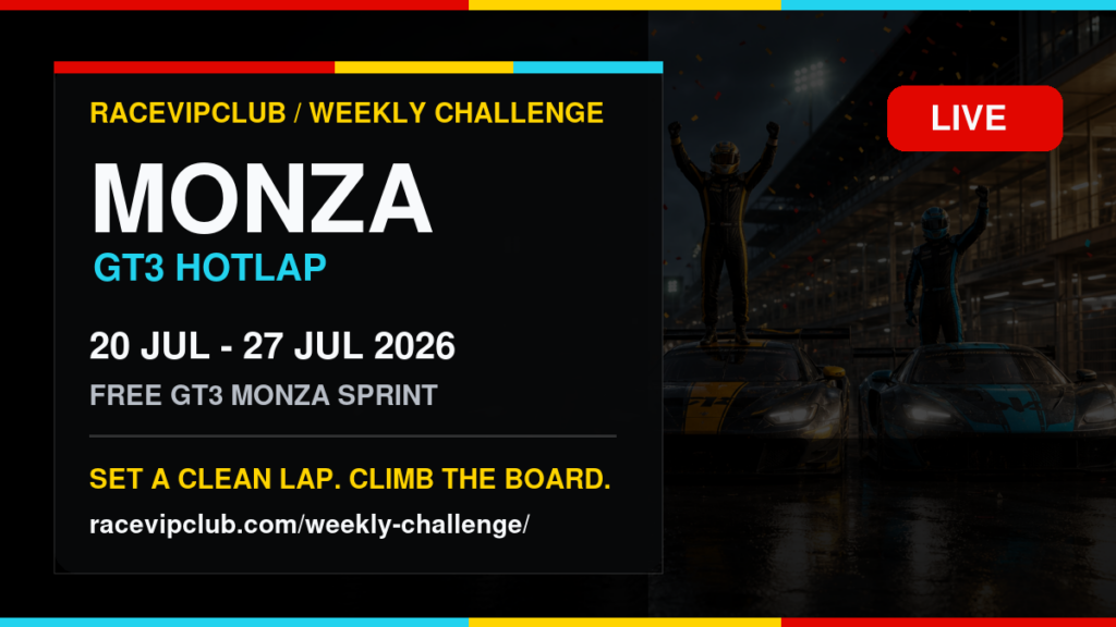 RaceVIP Weekly GT3 Monza Challenge weekly launch card